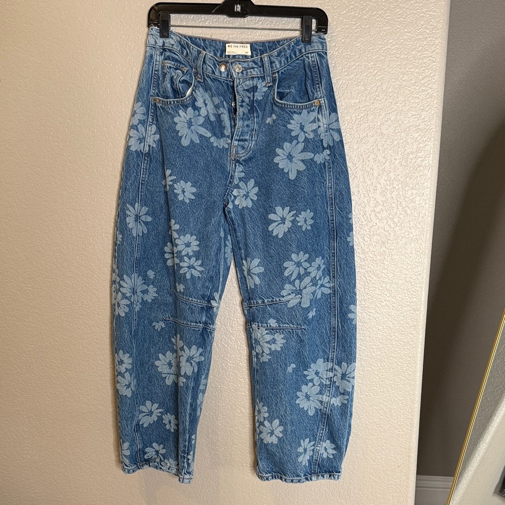 Free people We The Free Blue Floral barrel leg Jeans